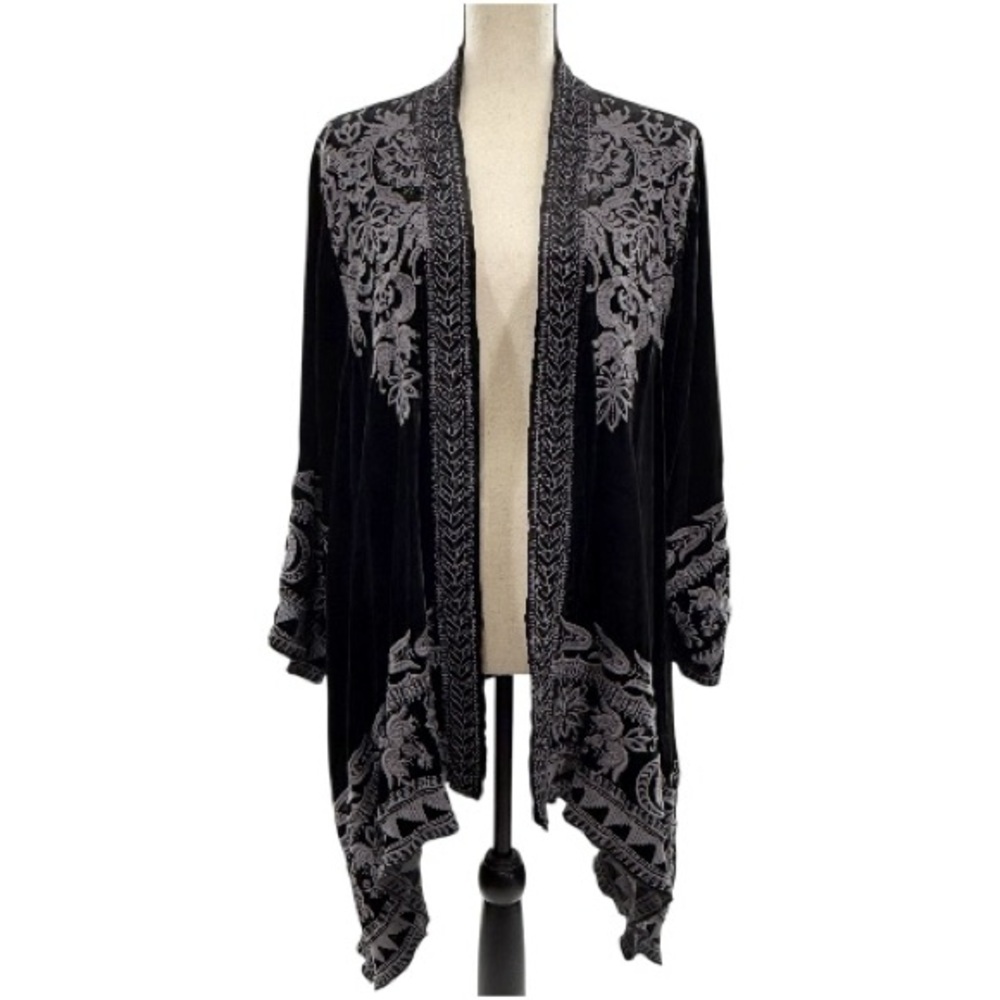 Johnny Was Black and Gray Floral Cardigan